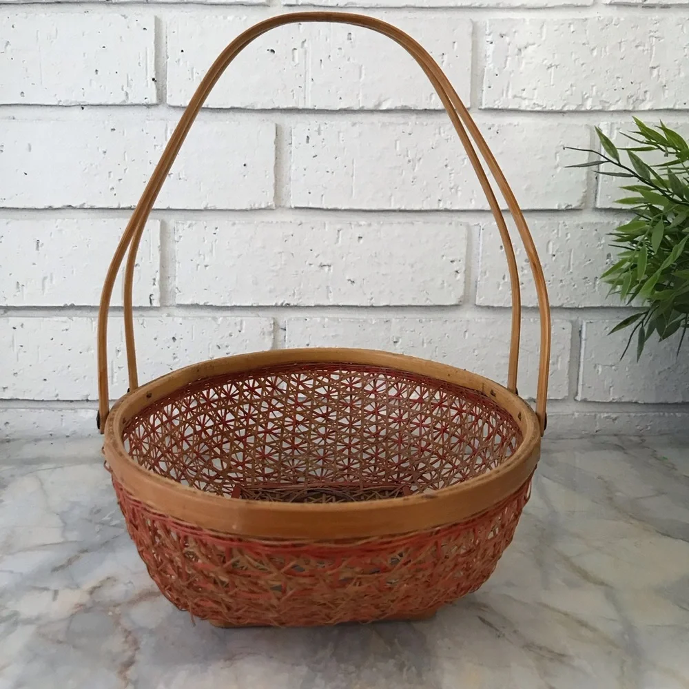 Handcrafted Orange & Brown Danty Oval Woven Basket